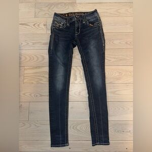 Rock Revival Oliana Skinny Jeans Size 25 Dark Wash Studded Fleur De Lis